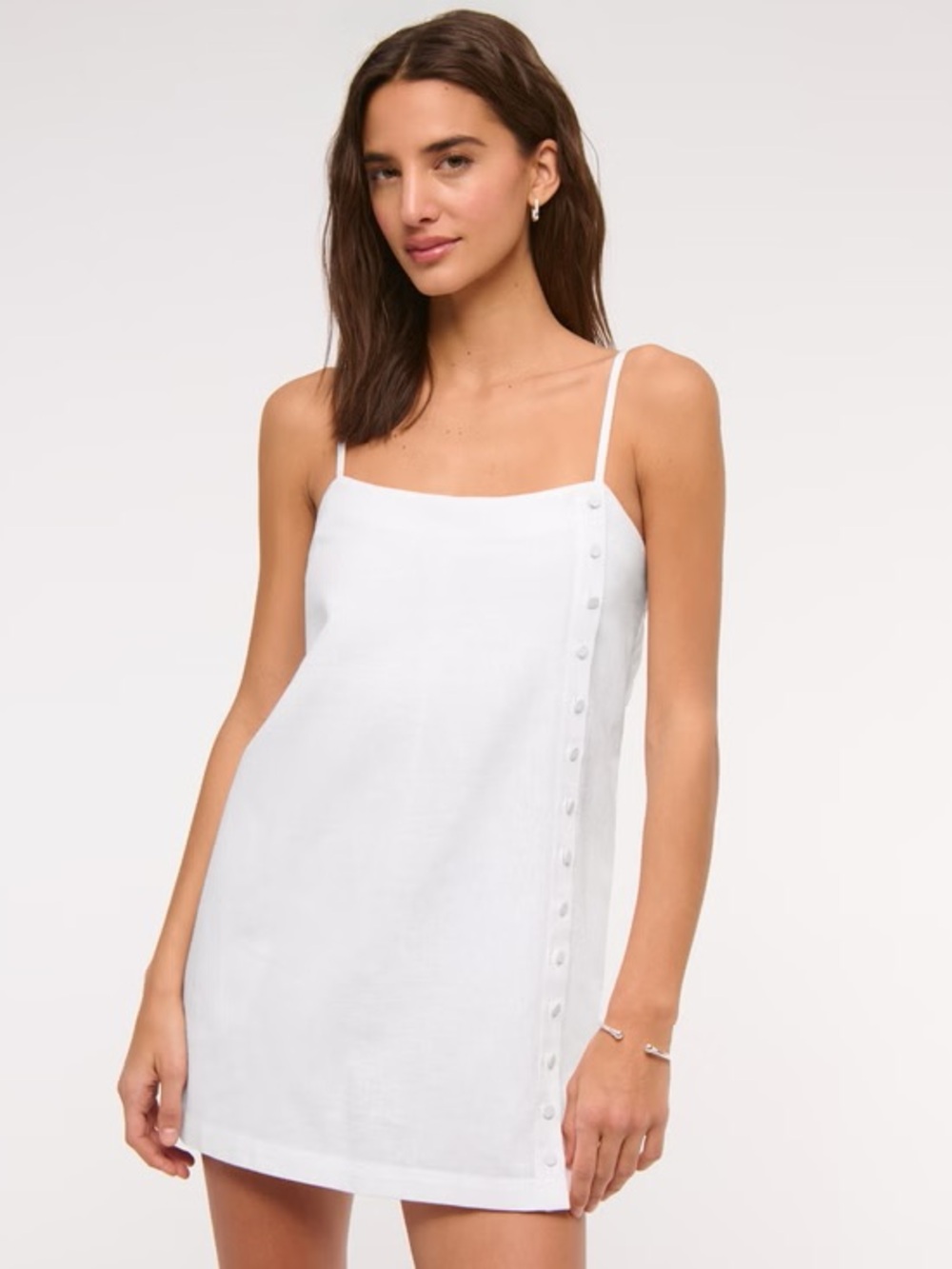 A&F Linen-Blend Button Skort — WHITE